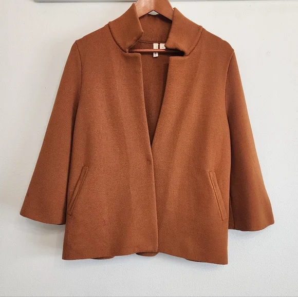 Moth Anthropologie Carey Knit Cardigan Jacket Blazer In Rust Brown Size Small - Picture 2 of 10